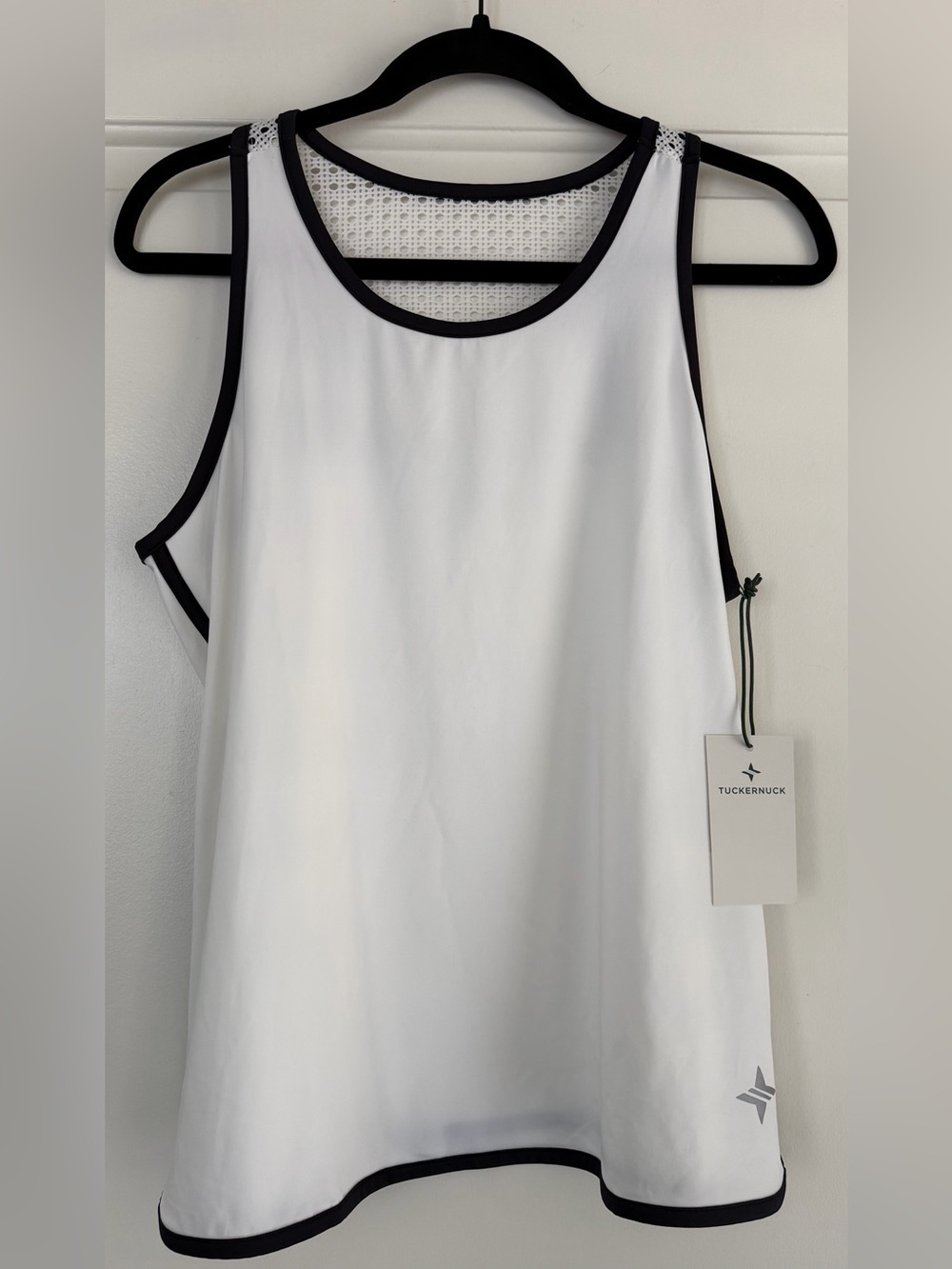 Tuckernuck Sport White Cane Racerback Tank Top with Black Trim